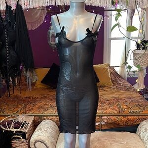 Vintage Y2K Goth Grunge black sheer mesh see though slip dress bow straps